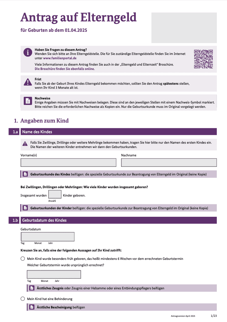 Pre-filled Elterngeld application preview